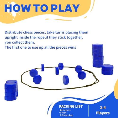 Magnetic Chess Game with Stones, 24 Piece Magnet Game with String for Kids & Adults, Puzzle Strategy Board Games for Family Night, Travel, Party & Camping﻿