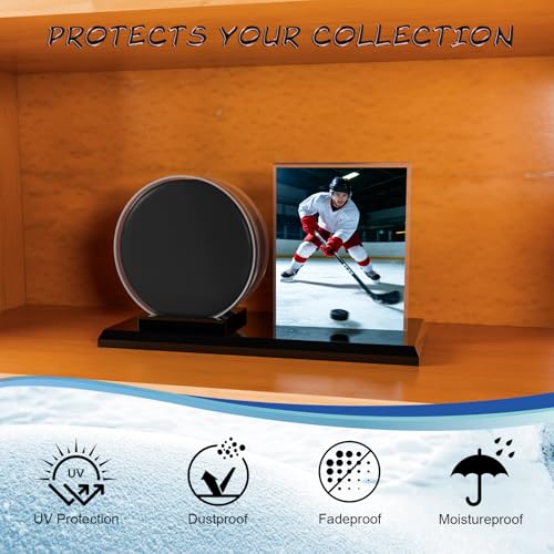 Card Archiver Hockey Puck Display Case, Acrylic Ball Ring & Card Stand Set | Dual Slot Design, Crystal Clear View, Sturdy Wear-resistant, Dustproof Waterproof, Easy Assembly, Sports Collectible Decor