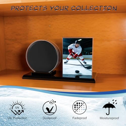 Card Archiver Hockey Puck Display Case, Acrylic Ball Ring & Card Stand Set | Dual Slot Design, Crystal Clear View, Sturdy Wear-resistant, Dustproof Waterproof, Easy Assembly, Sports Collectible Decor
