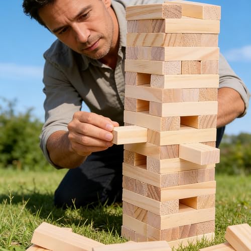 54PCS Wooden Stacking Tumbling Tower Game, Natural Wood Blocks for Adults, Classic Tabletop Party Game for Game Night, Office Stress Relief, Travel Friendly (Natural Wood) - color: Natural Wood