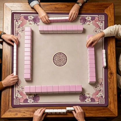 Mahjong Mat for Table, 31.5 x 31.5 Inch | Pink&Purple Flower, Portable Packaging Bag, Non-Slip, Noise Reduce, Water-Absorbent, For Card Games/Dominoes/Board Games
