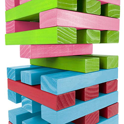 HEY! PLAY! Nontraditional Giant Wooden Blocks Tower Stacking Game with Dice, Outdoor Yard Game, for Adults, Kids, Boys and Girls (Rainbow Color) - color: Multi