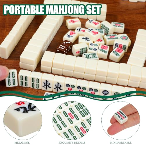 Angoily Mini Travel Mahjong Set, 146 Chinese Tiles with Case | 0.8 in melamine tiles pack into a brown case for trips, beginners, family game nights, and compact tabletop play