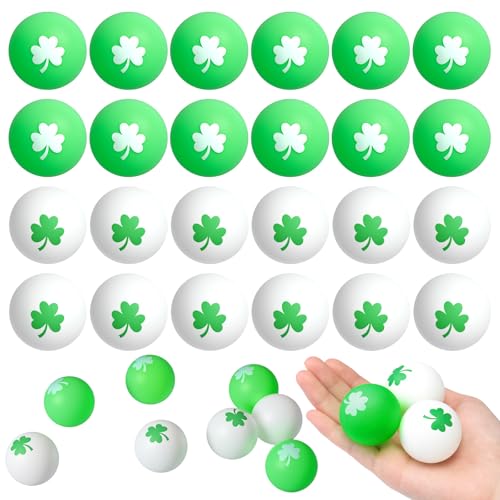 Soulchen 24 Pcs Table Tennis Balls Plastic Novelty Table Tennis Stress Props 40 mm for Party Playing Beach Decor Beer Game Party Favors - style: St Patricks Day