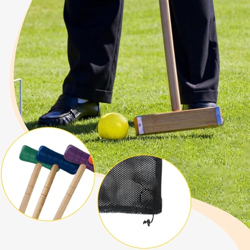 4 Player Croquet Set with Colored Balls, Wood & EVA Lawn Game for Family, Teens, Park & Backyard