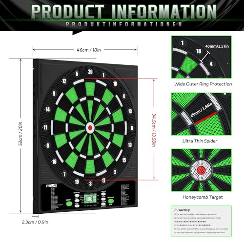 CyeeLife Electronic Dart Board,Soft Tip Dartboard Set,Digital Electric Dart Boards with LED,12 Darts 24 Flights 50 Tips 2 Flight Protectors Power Adapter - color: Electronic DartBoard