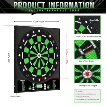 CyeeLife Electronic Dart Board,Soft Tip Dartboard Set,Digital Electric Dart Boards with LED,12 Darts 24 Flights 50 Tips 2 Flight Protectors Power Adapter - color: Electronic DartBoard
