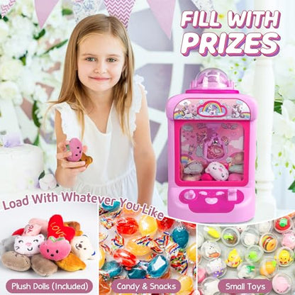 Marlrin Claw Machine for Kids, Mini Vending Machine Girls Unicorn Toys, Candy Grabber Prize Dispenser with Sound & 20 Mini Plush Toys, Electronic Arcade Game Indoor Toy for Home Party Birthday Gifts