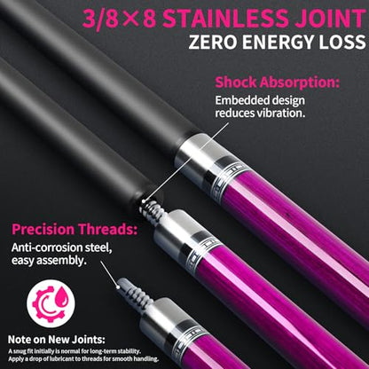 AKLOT Carbon Fiber Pool Cue Stick 58", Billiard Cue Sticks 19-19.5oz, Low Deflection Billiard Stick with 12.5mm Tip, Professional Carbon Fiber Pool Sticks for Adults - color: Rose Phantom