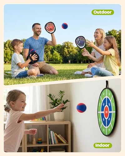 Toss and Catch Ball Game Set, 2 in 1 Kids Toddler Baseball Glove & Target Board, Sticky Catch Toy Outdoor Toys, Backyard Beach Yard Outside Games, Birthday Gift for Boys Girls Ages 3+ - color: Blue & Red