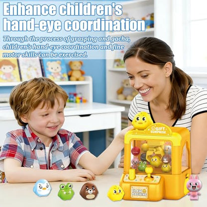 Mini Claw Machine for Kids Small Vending Machine Toys Adorable Animal Theme Arcades Game Party Toy Birthday Gifts for Children,3.7X5.1in - color: Yellow