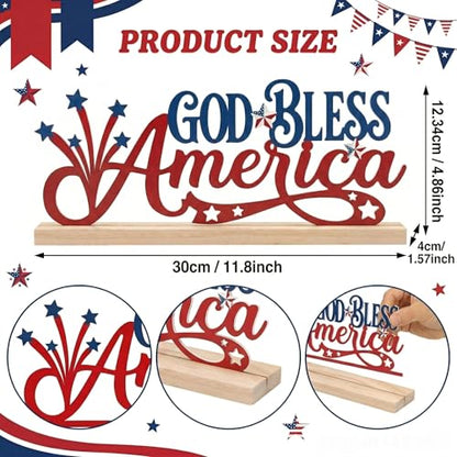 God Bless America Patriotic Decorations Metal Table Sign 4th of July Table Decor Independence Day Tabletop Centerpiece Memorial Day Farmhouse Tiered Tray Decor for Home Mantel Office - style: God Bless America