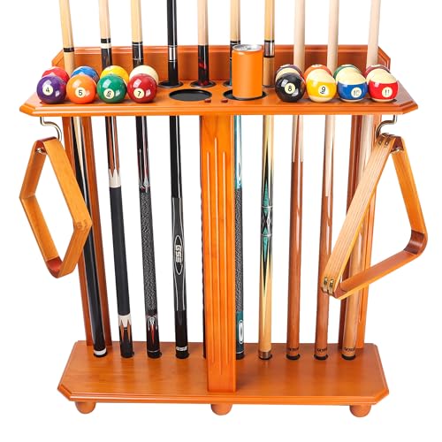 GSE Games & Sports Expert Corner-Style Floor Stand Billiard Pool Cue Racks with Score Counters, Holds Pool Cue Sticks, Balls Set, Ball Racks - color: Oak, style: 10 Cue, Rectangle Rack