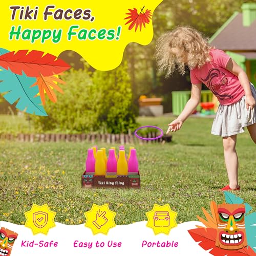 4E's Novelty Tiki Ring Fling Bottle Ring Toss Game Set for Party Games for Adults and Family, Beach Summer Hawaiian Luau Outdoor Indoor Game Activity