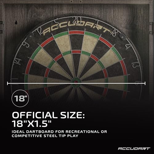 Accudart Armada Bristle Dartboard Cabinet Set – Official 18” Sisal Board, Self‑Healing Fibers, Grey Wood Cabinet, Round Spider Wires, Rotating Number Ring – Includes Steel‑Tip Darts