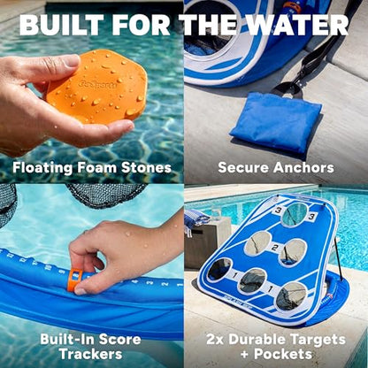 GoSports Splash Skip Floating Pool Cornhole Game – Stone Skipping Swimming Pool Game for Adults & Family – Water Cornhole Game for Pools & Lakes - style: Versus (2 Targets)
