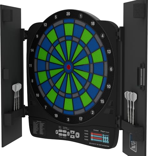 Fat Cat Rega Electronic Dart Board with LED Lights, Electric Dart Board Cabinet for Adults, 13.5" Soft Tip Dart Board, 48 Games