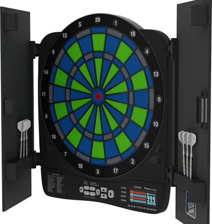 Fat Cat Rega Electronic Dart Board with LED Lights, Electric Dart Board Cabinet for Adults, 13.5" Soft Tip Dart Board, 48 Games
