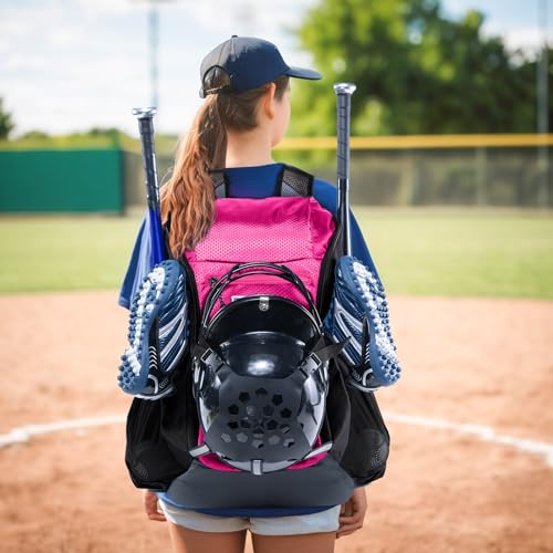 | Baseball Bag Softball Bat Bag, Double-layer Baseball Backpack Adult with Gear Klip To Hold Baseball Glove, Baseball Essential Gear, Youth Baseball Bag for Boys, Girls, Baseball Accessories - color: Pink