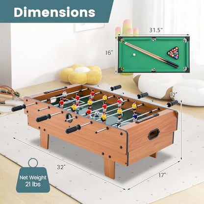 GYMAX 4 in 1 Multi Game Table, 32" Combo Game Table Set Includes Foosball, Pool Table, Hockey, Ping Pong Tabletops w/Accessories for Kids & Adults, Home, Game Room, Family Nights - color: Natural