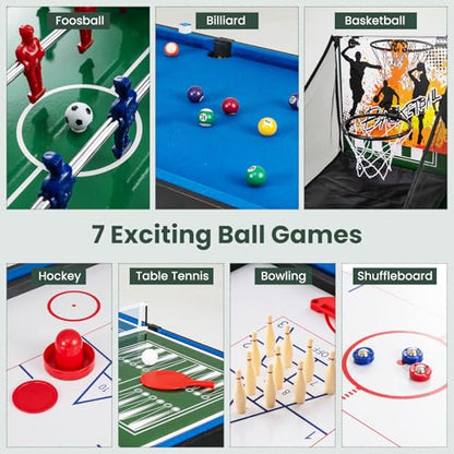 GYMAX Multi Game Table 48", 14 in 1 Combo Game Table w/Basketball, Billiards, Foosball, Ping Pong, Hockey, Shuffleboard, Bowling, Chess, Checkers, Backgammon, Tic Tac Toe for Game Room, Family Night