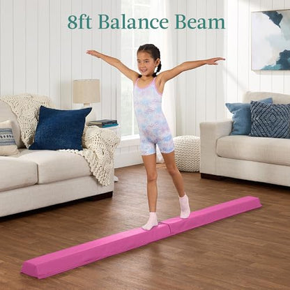 Best Choice Products 10ftx4ftx2in Folding Gym Mat 4-Panel Exercise Gymnastics Aerobics Workout Fitness Floor Mats w/Carrying Handles - color: Pink w/Beam