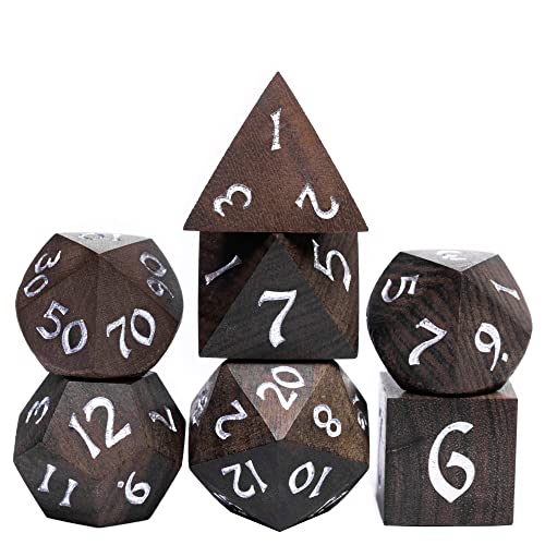 7PCS Wooden Polyhedral Dice Set, D&D Wood DND Dice Set with Metal Box for Role Playing Tabletop Games (Bubinga Wood) - color: Bubinga Wood