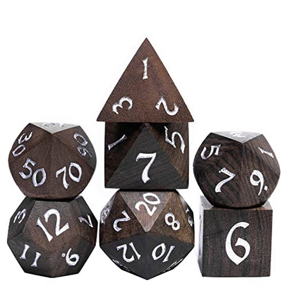 7PCS Wooden Polyhedral Dice Set, D&D Wood DND Dice Set with Metal Box for Role Playing Tabletop Games (Bubinga Wood) - color: Bubinga Wood