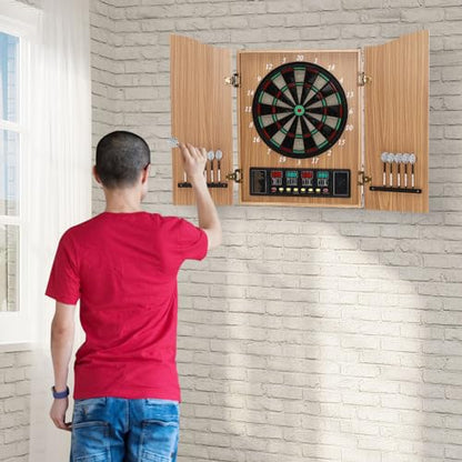 Electronic Dart Board Cabinet Set, 16-Player Dart Board Machine with LED Display, 27 Game Modes and 243 Sub-Games, Scoreboard Darts Machine Cabinet for Home/Party/Pub