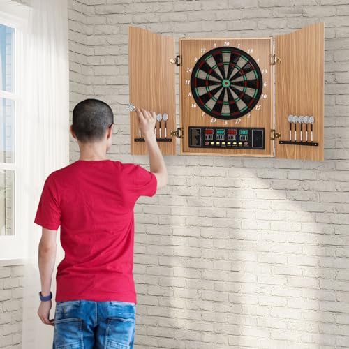 4 LED Display Screens Automatic Scoring Dartboard Sets for Adults with 12 Darts,Power Adapter,MDF Cabinet Digital Dart Board,Up to 16 Players, 27Games,243 Variations Dart Machine