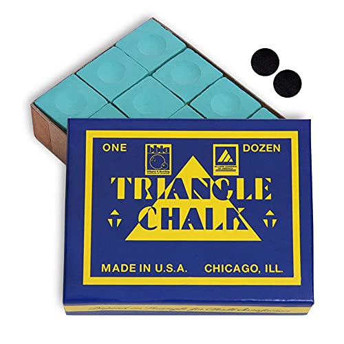 Triangle Billiard Pool Cue Chalk - 1 Dozen - Made in The USA + 2 pcs of Quality Billiard Pool Table Spots by Tweeten Fibre Co. - color: Green