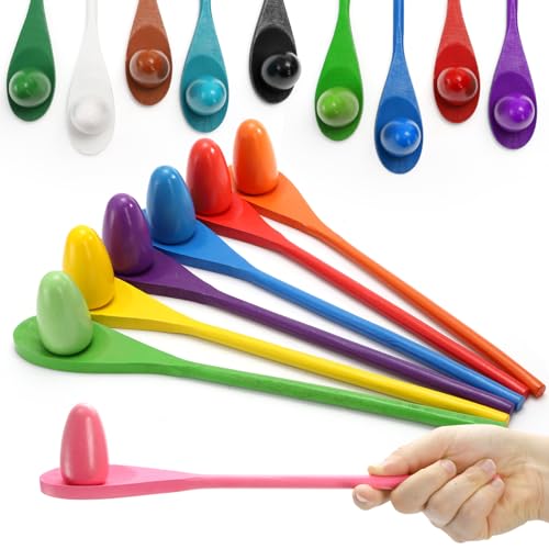 TOPZEA 24 PCS Easter Egg and Spoon Race Game Set, Wooden Egg Balance Game 12 Players, Carnival Relay Race Field Day Games for Kids & Family, Easter Eggs Hunt, Outdoor Lawn Games