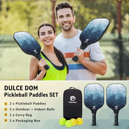 Dulce DOM Pickleball Paddles Set of 2/4 - USAPA Approved, 4 Indoor Outdoor Pickleball Balls, Fiberglass Surface Paddle Racket with Cover Bag, Ideal Training Equipment Gift for Men & Women - color: Dark Blue*2