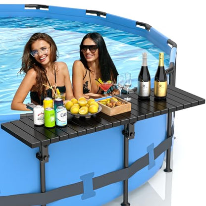 BoYata Pool Bar, Above Ground Pool Side Bar, 49.4×9.6" Galvanized Iron Poolside Table Holds 110LBS, Swim Up Bars Fit Top Rails 4.48" or Less, Frame Above Ground Round & Oval Swimming Pools Accessories - color: Black