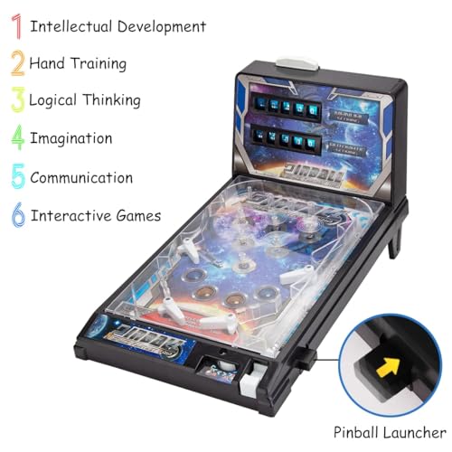 Mini Table Pinball Games Machine, Classic Pinball Toy for Kids Adults, Parent Child Interactive Puzzle Pinball Pinball Ball Shooting Game with Light and Scorekeeper