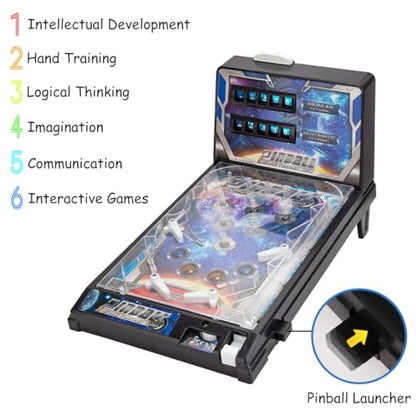 Mini Table Pinball Games Machine, Classic Pinball Toy for Kids Adults, Parent Child Interactive Puzzle Pinball Pinball Ball Shooting Game with Light and Scorekeeper