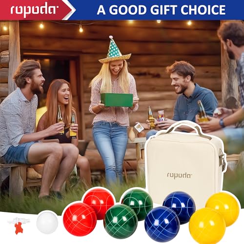 ropoda 107mm Bocce Ball Set Regulation Size and Weight with 8 Resin Bocce Balls, Resin Bocci Balls for Professional Tournament Competition, 60mm Pallino, Nine-Grid Shockproof Carrying Bag(2-8 Players) - size: 107mm
