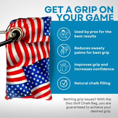 HYZER HOUND DISCS Disc Golf Chalk Bag | Dry Your Hands in the Heat of Summer | Attaches to Bag with a Carabiner | Improve Your Hand Grip for Consistency | Essential Disc Golf Accessories | Chalk - color: USA Flag