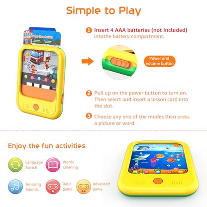 Kids Learning Tablet Educational Learning Pad for Toddlers 2-5 to Learn Alphabets, Numbers, Foods, Time, Music, Vehicles,Tablet Toy for Toddlers Ages 2 3 4 5 6 Years Old Yellow - style: Upgrade Version（20 lesson pages yellow）