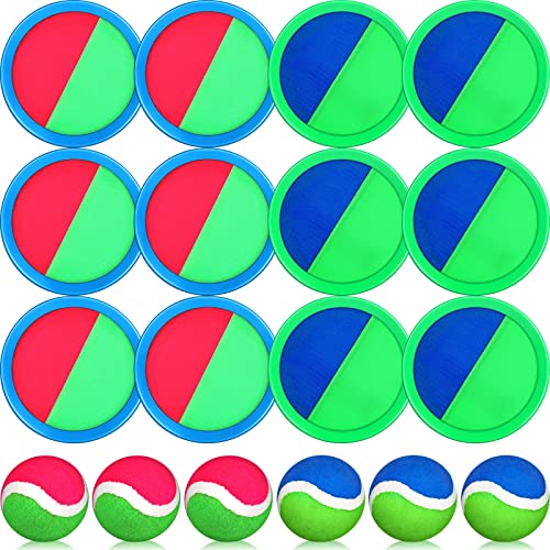 Charniol Kids Toys Toss and Catch Game Set Beach Game Outdoor Ball Sports Games Toss and Catch Ball Nylon Toys for Kids Adults(Blue Green, Pink Green,12 Paddles 6 Balls) - color: Blue Green, Pink Green