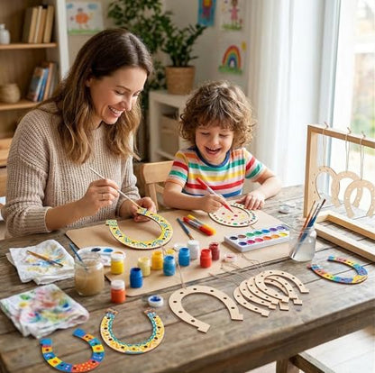 24pcs Unfinished Wooden Horseshoe for Crafts: 6X7 Inch Blank Graffiti Horseshoe Cutouts Scratch for Crafts Shaped Wood Slices for Christmas DIY Western Celebration Home Decoration