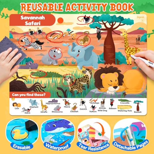 JoyCat Seek & Find Game Book - Animal Preschool Learning Activity for Toddlers & Kids, Travel Activities Toys for Road Trip Car Airplane, Christmas Toys, Educational Gifts for Boys Girls Ages 3-5 - style: 4. Seek & Find Animals