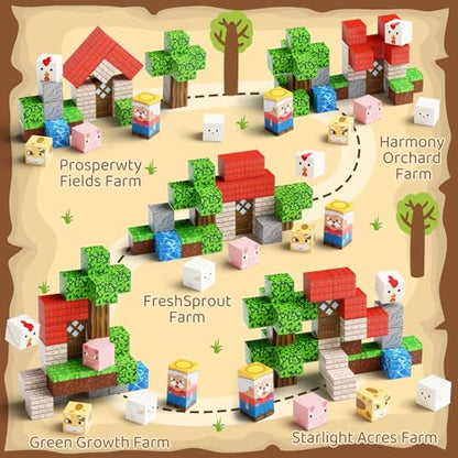 Mini Magnetic Blocks Farm Animals Travel Toys, 35PCS Portable STEM Magnetic Building Cubes with Metal Storage Box for Kids Ages 4-8, Road Trip & Airplane Essentials - style: Farm Animals Magnetic Building Blocks Travel Set Toys - 35PCS