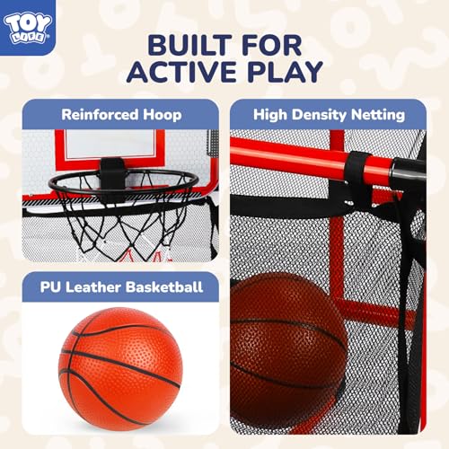 TOY Life Arcade Basketball Game Set Height Adjustable Easy Set Up with 4 Balls and Hoop Game for Kids 3 to 12 Years Old Indoor Outdoor Sport Play, Air Pump Included, Toys for Boys 5-7 Competition