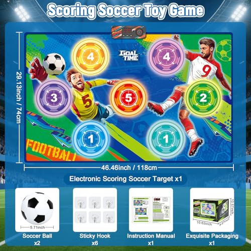 Electronic Scoring Soccer Toy Game Mat Set for Kids, Indoor Outdoor Toss Soccer Target Game with Real-Time Score, 2 Soft Soccer & Goal, Birthday Gifts for 3-5/6-8/8-12 Years Old Boys Girls