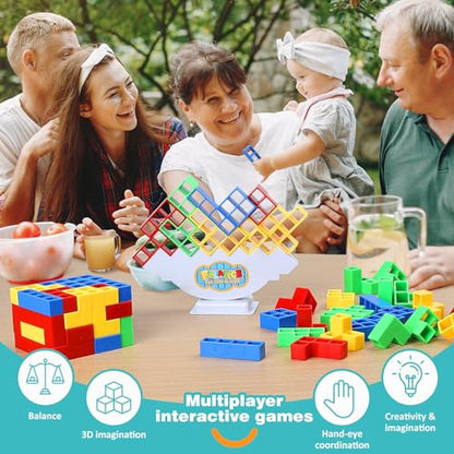 Rachan 48 Tetra Tower Balance Stacking Blocks Game, Fun Balance Board Game Building Blocks, Educational Gift for Kids - color: 48 Multicolor