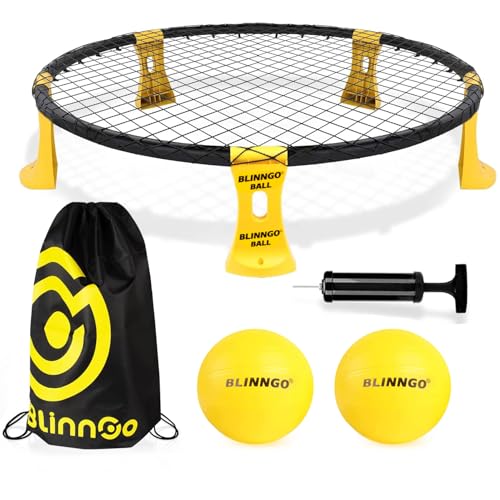 Roundnet Game Set with Balls and Patented Net, Lawn, Beach, Backyard Outdoor Game for Adults and Family - style: 2 balls without strip light