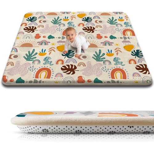 Baby Play Mat for Floor, 71'' x 59'' Thicken Foam Soft Padded Playmat for Tummy Time, Playpen Mat for Toddlers Infant Kids, Water-Repellent Coral Velvet, Non-Slip Bottom Safe for Crawling (Boho) - color: Boho, size: 71"×59"×1.3"