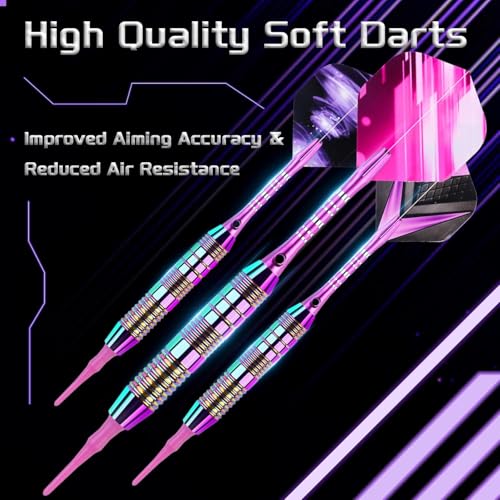 Soft Tip Darts Set - Darts Plastic Tip Sets, 3Pack Professional Plastic Tips Dart with Extra 12 Soft Tips and 6 Replace Dart Leaf for Beginners & Pro Players - color: Purple