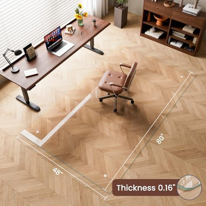 48"x80" Tempered Glass Chair mat for Carpet, Office Chair Mat with Round Corner, Desk Chair Mat for Carpet/Hardwood Floor/Rolling Chair-with 6 Anti-Slip Pads - size: 48x80